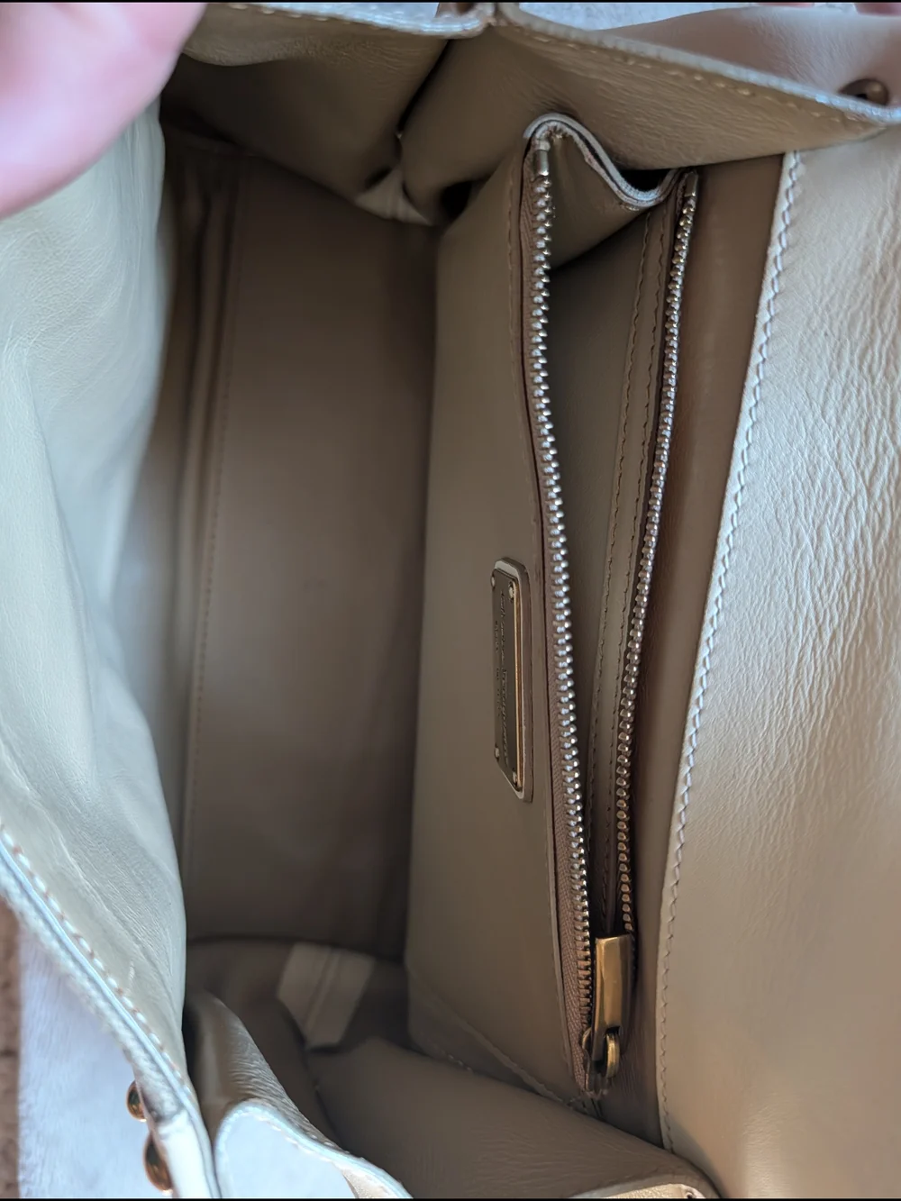 Salvatore Ferragamo Cream & Beige Stud-Trim Top-Handle Satchel